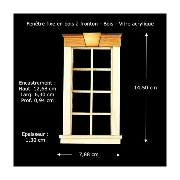 Fenêtre rectangulaire avec fronton - Bois naturel