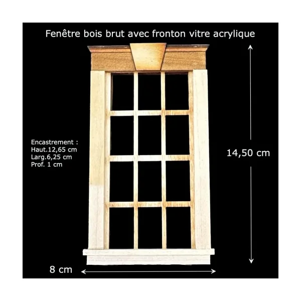 Fenêtre rectangulaire avec fronton - Bois naturel