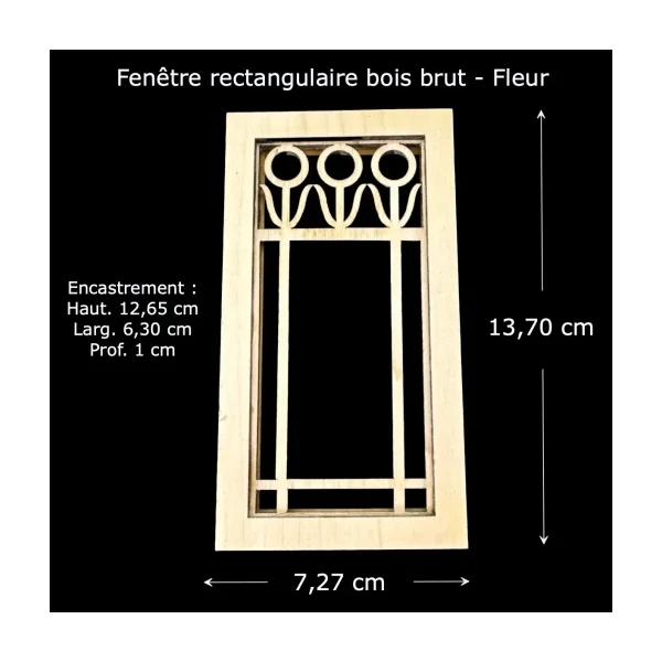 Fenêtre rectangulaire - Bois naturel - Fleurs