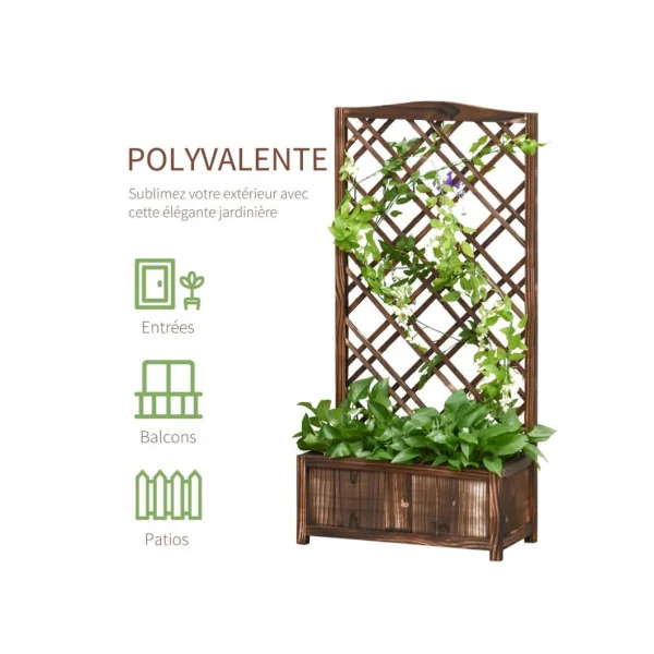 Jardinière avec treillis en sapin vieilli Jardinière terrasse Jardinière balcon Jardinière pot de fleurs avec treille