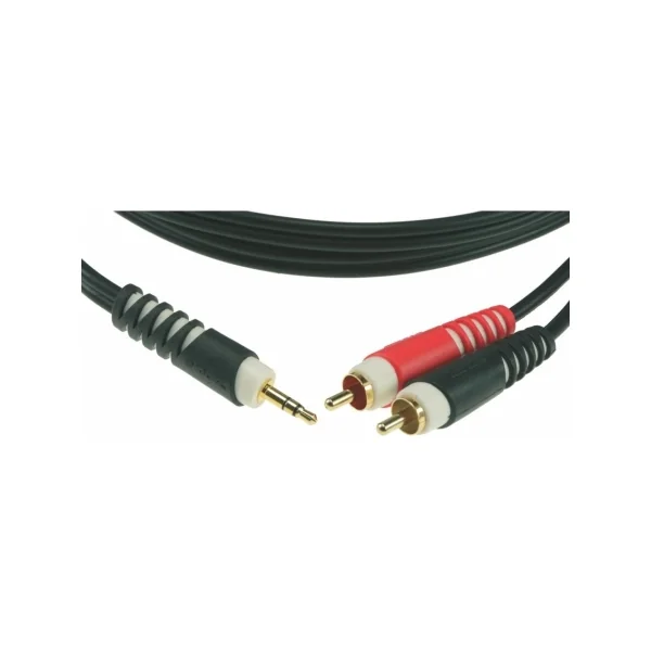 Klotz AY7-0200 cordon mini jack 3.5 stéréo mâle vers 2 RCA gauche droite mâles doré 2m