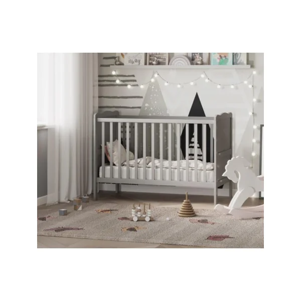 Lit bébé gris 60x120 cm convertible en lit enfant lit bébé évolutif avec sommier à lattes