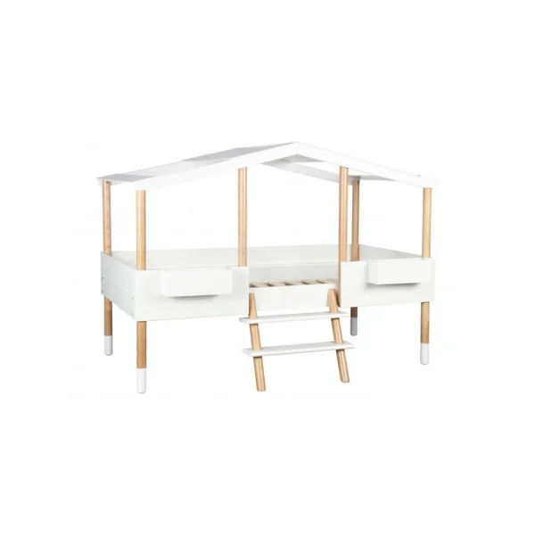 Lit cabane enfant 90x200 cm pin massif lit sur pilotis lit enfant avec sommier lit maison montessori
