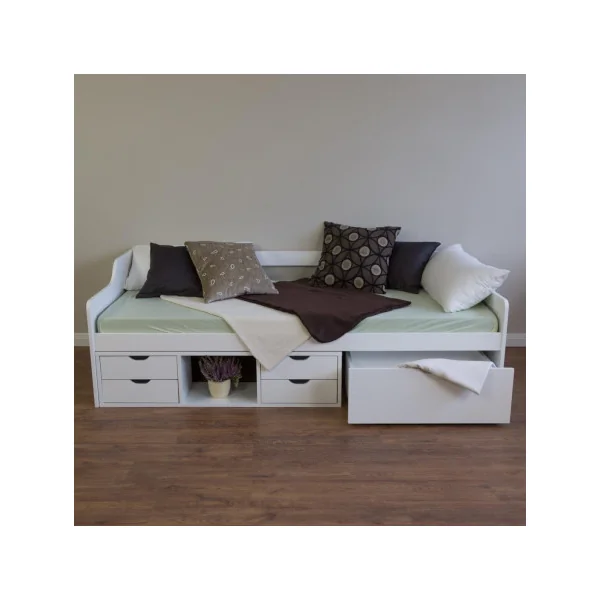 Lit enfant 90x200 avec tiroirs rangement blanc en bois massif lit banquette enfant