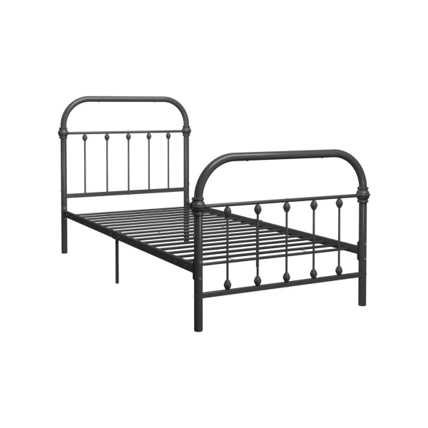 Lit enfant 90x200 cm en métal gris cadre de lit sommier