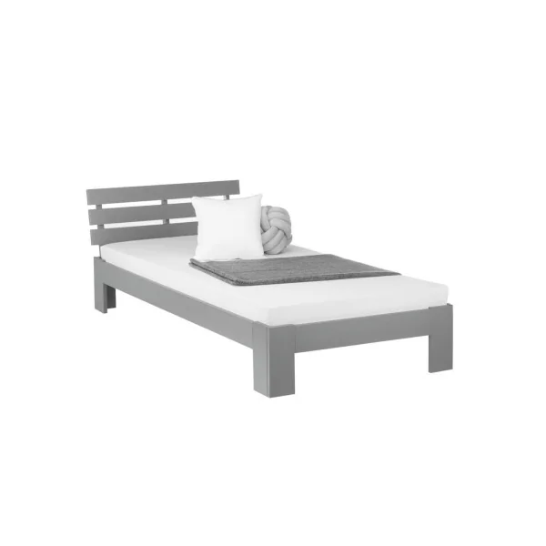 Lit enfant 90x200 cm en pin gris lit avec sommier à lattes