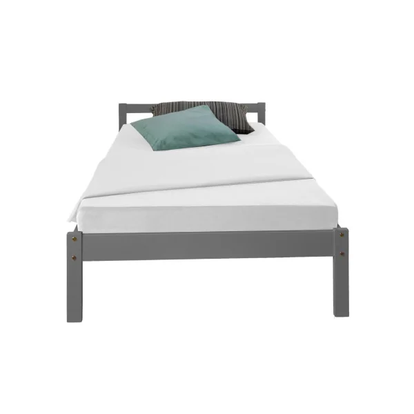 Lit enfant 90x200 cm en pin massif gris avec sommier à lattes