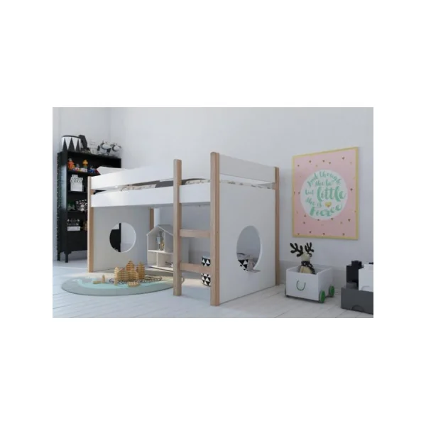 Lit enfant 90x200 cm pin massif lit mezanine lit avec sommier