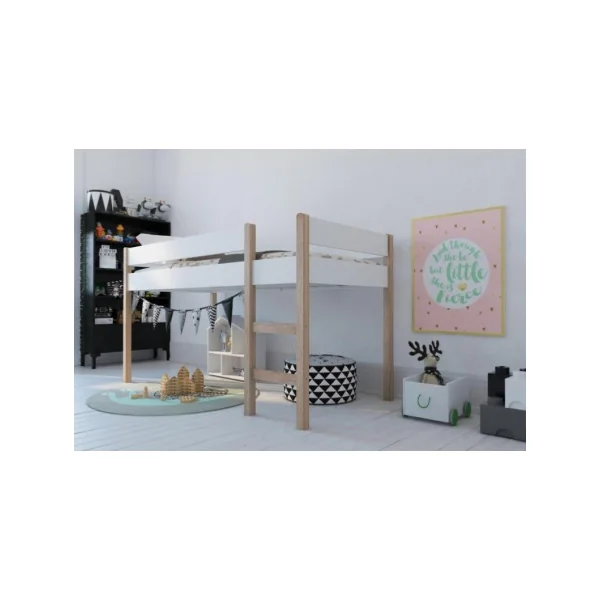 Lit enfant 90x200 cm pin massif lit mezanine lit avec sommier