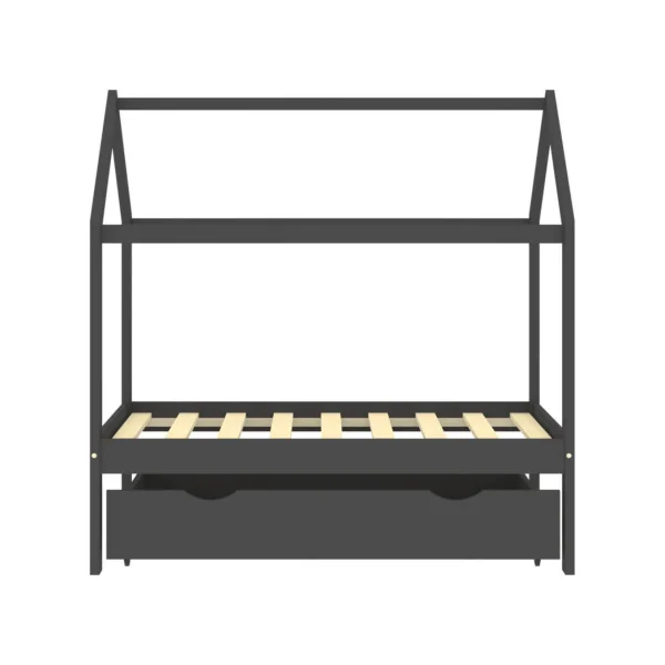Lit Montessori 70x140 cm pin massif gris foncé lit enfant avec sommier lit cabane lit maison avec tiroir rangement