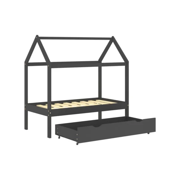 Lit Montessori 70x140 cm pin massif gris foncé lit enfant avec sommier lit cabane lit maison avec tiroir rangement