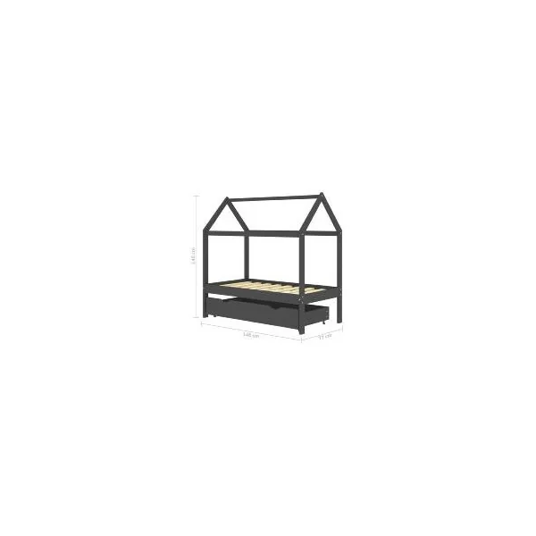 Lit Montessori 70x140 cm pin massif gris foncé lit enfant avec sommier lit cabane lit maison avec tiroir rangement