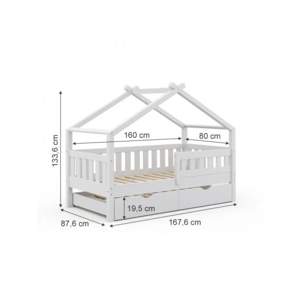 Lit montessori bois naturel pour enfant 80x160 cm avec tiroir lit lit cabane lit maison lit bois massif avec sommier