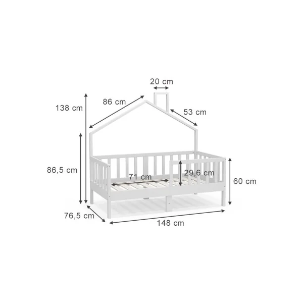 Lit montessori lit enfant 70x140 cm blanc lit cabane lit maison en pin massif avec sommier à lattes