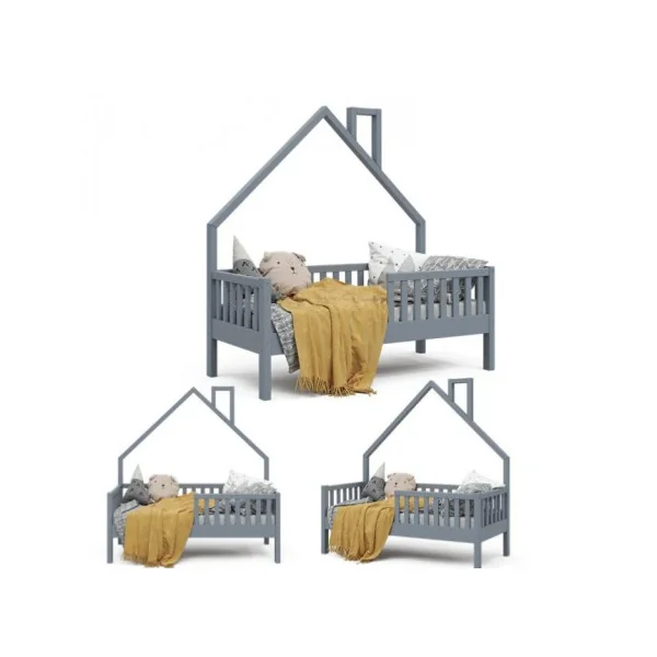 Lit montessori lit enfant 70x140 cm gris lit cabane lit maison en pin massif avec sommier à lattes