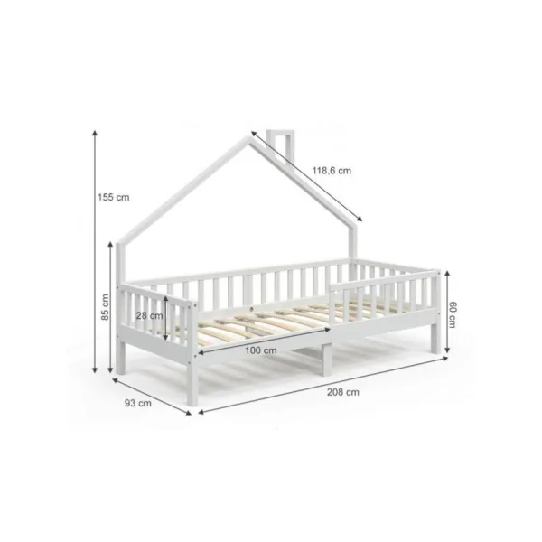 Lit montessori lit enfant 90x200 cm blanc lit cabane lit maison en pin massif avec sommier à lattes