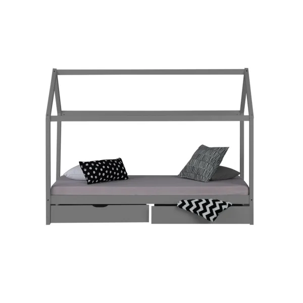Lit montessori lit enfant gris 90x200 cm avec 2 tiroirs rangement lit cabane lit maison lit enfant avec sommier