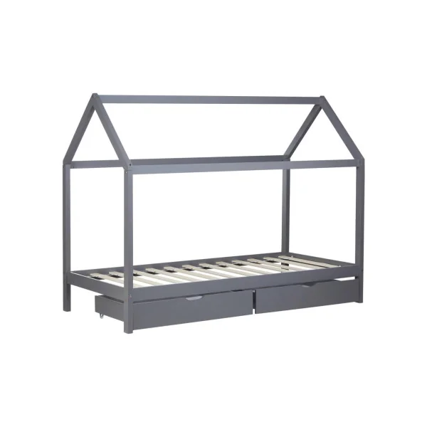 Lit montessori lit enfant gris 90x200 cm avec 2 tiroirs rangement lit cabane lit maison lit enfant avec sommier