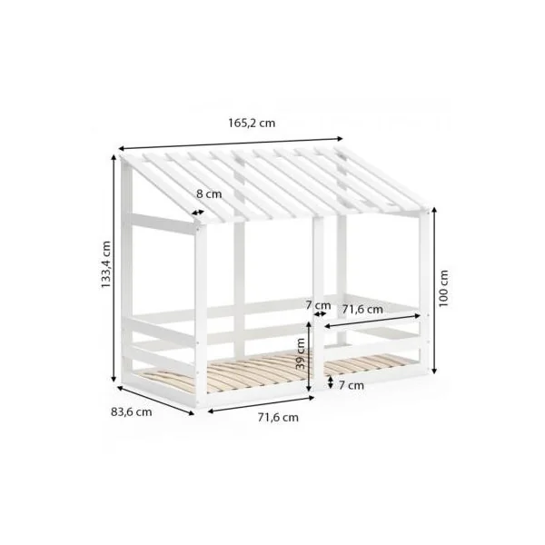 Lit montessori lit enfant pavillon 80x160 cm blanc lit cabane lit maison lit avec sommier