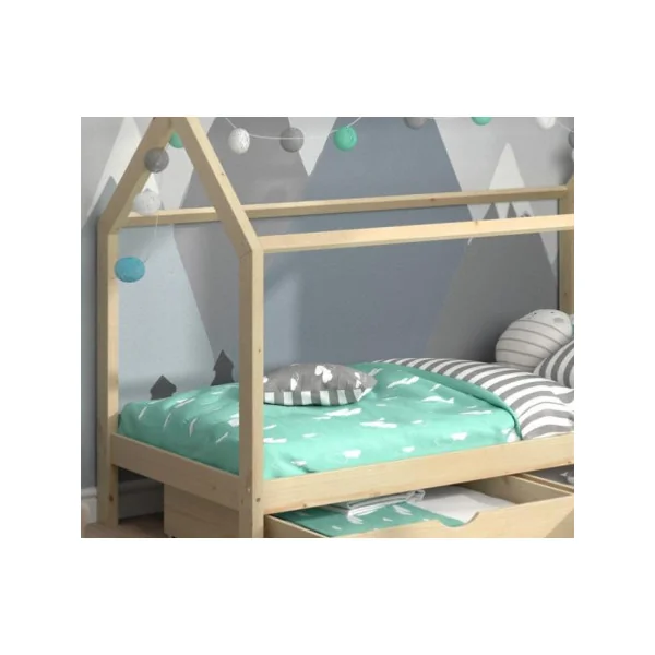 Lit montessori pour enfant 90x200 cm avec tiroirs rangement lit cabane lit maison avec sommier lit bois massif lit enfant