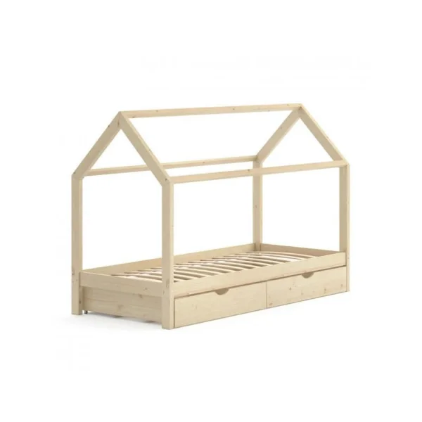 Lit montessori pour enfant 90x200 cm avec tiroirs rangement lit cabane lit maison avec sommier lit bois massif lit enfant