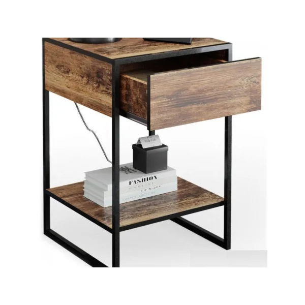 Lot table de chevet industrielle table de nuit métal et brun rustique chevet chambre