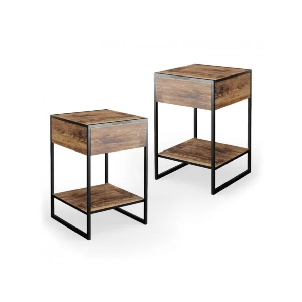 Lot table de chevet industrielle table de nuit métal et brun rustique chevet chambre
