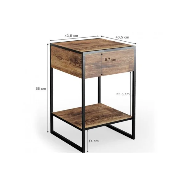 Lot table de chevet industrielle table de nuit métal et brun rustique chevet chambre