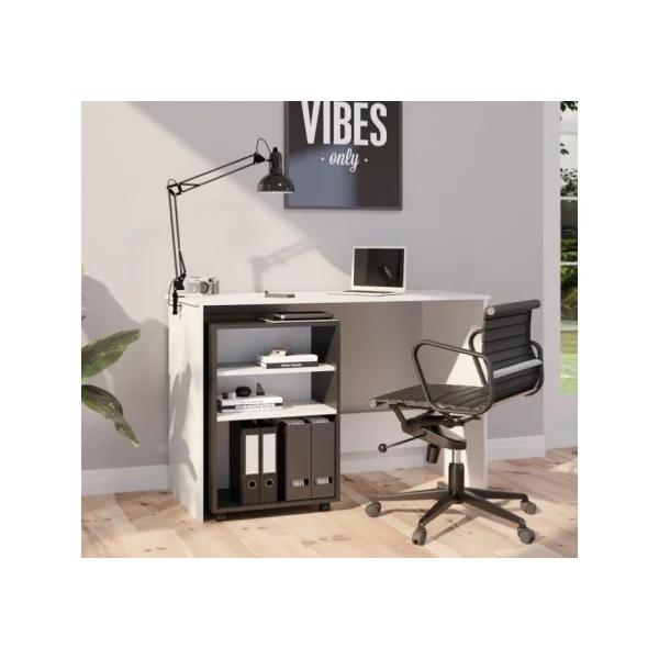 Meuble de bureau mobile anthracite et blanc caisson de bureau à roulettes