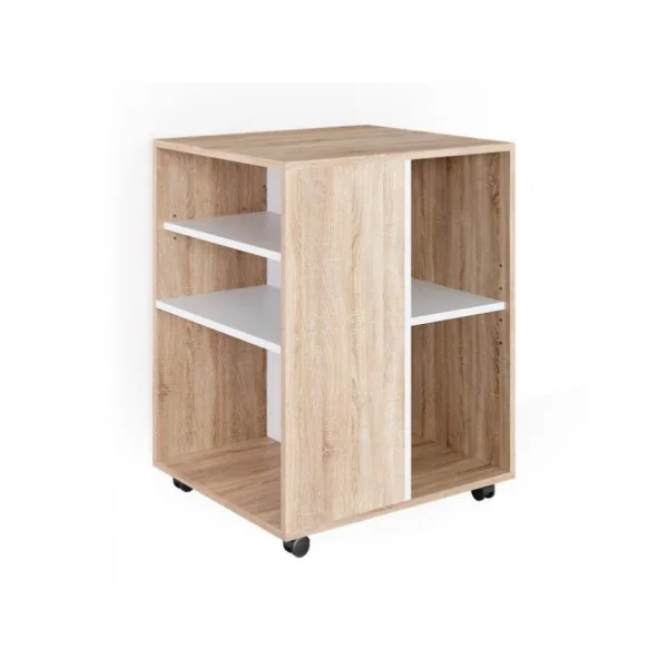 Meuble de bureau mobile chêne et blanc caisson de bureau à roulettes
