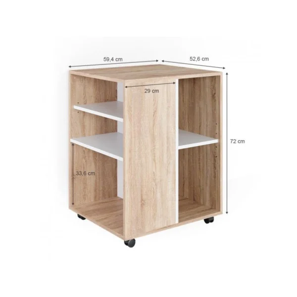 Meuble de bureau mobile chêne et blanc caisson de bureau à roulettes