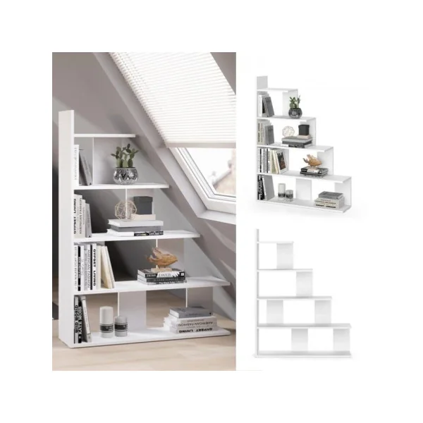 Meuble escalier séparateur de pièce blanc étagère escalier 5 niveaux