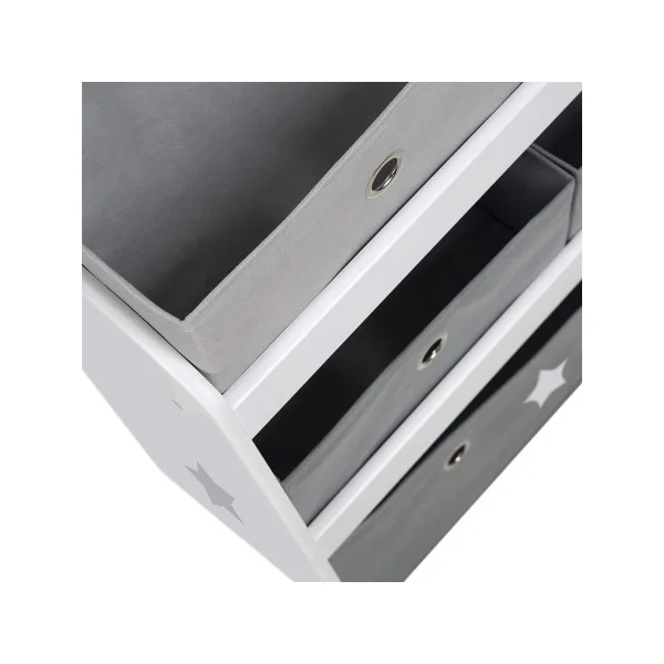 Meuble rangement jouets 5 boites étoile en tissu gris meuble enfant étagère jouet