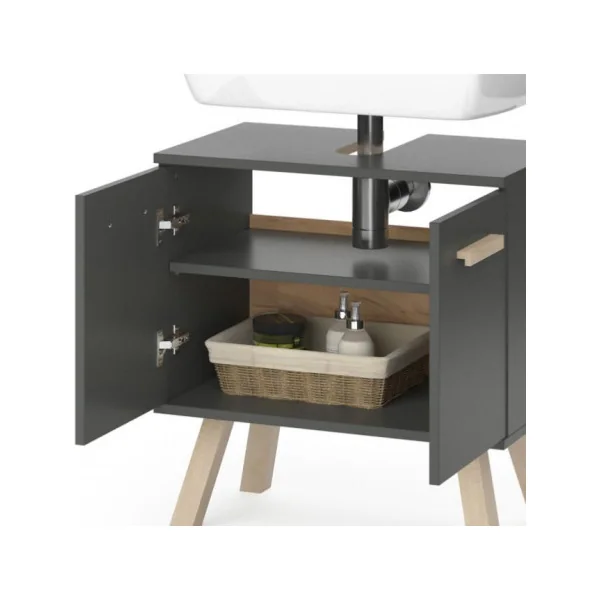 Meuble sous vasque en bois naturel et anthracite meuble sous lavabo salle de bain pieds scandinave