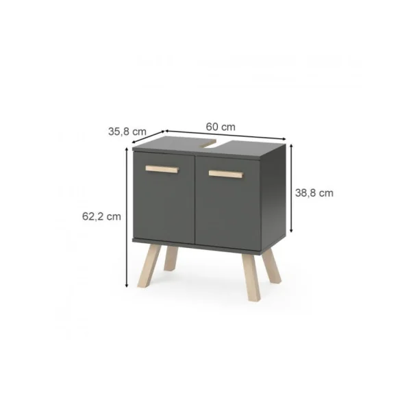 Meuble sous vasque en bois naturel et anthracite meuble sous lavabo salle de bain pieds scandinave
