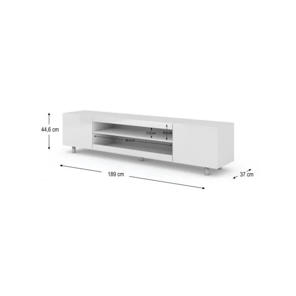 Meuble TV blanc brillant moderne avec placard et étagère meuble télévision design