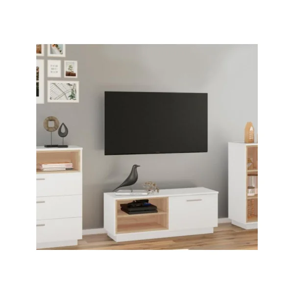 Meuble TV blanc chêne 100 cm meuble télévision moderne meuble télé de salon