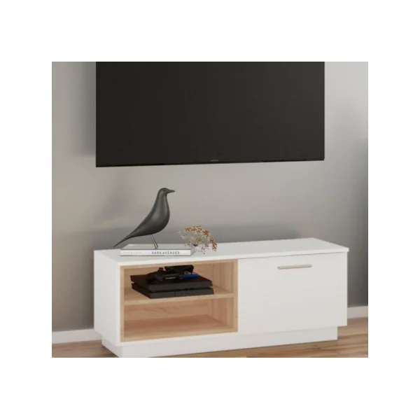 Meuble TV blanc chêne 100 cm meuble télévision moderne meuble télé de salon