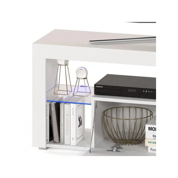 Meuble TV blanc et noir avec LED meuble téléviseur design étagère verre trempé
