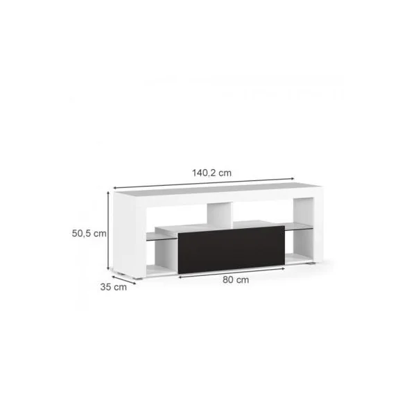 Meuble TV blanc et noir avec LED meuble téléviseur design étagère verre trempé