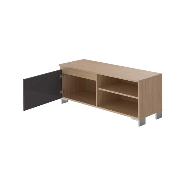 Meuble TV contemporain 110 cm anthracite et chêne meuble télévision avec placard
