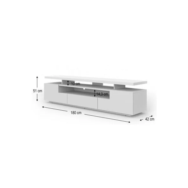 Meuble TV design blanc 180 cm meuble télévision moderne avec placard et tiroir