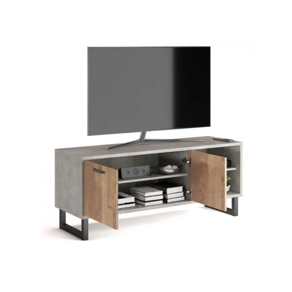 Meuble TV design gris et chêne meuble télévision rétro meuble télé moderne