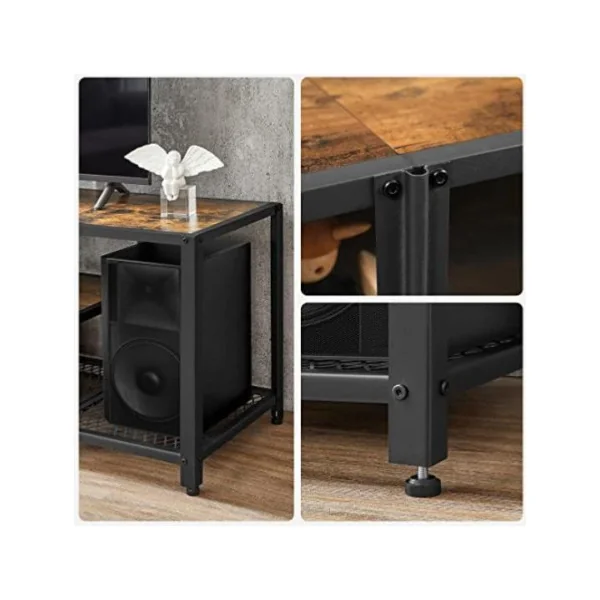 Meuble TV industriel 147 cm meuble tv 3 niveaux banc tv marron rustique