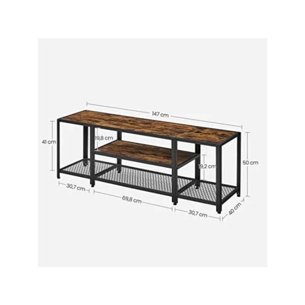 Meuble TV industriel 147 cm meuble tv 3 niveaux banc tv marron rustique