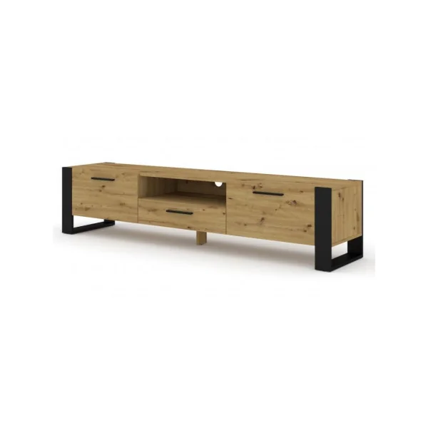 Meuble TV noir et chêne avec étagère design meuble télévision moderne meuble télé salon