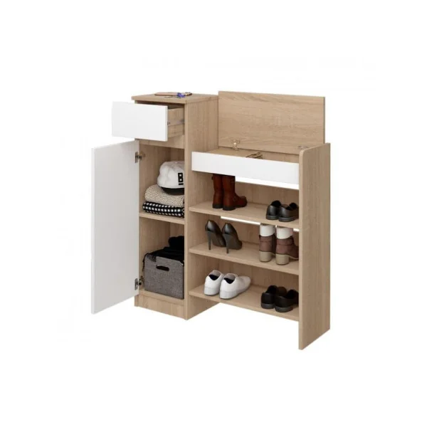 Meuble à chaussures avec placard et tiroir et vide poche meuble d'entrée rangement chaussures