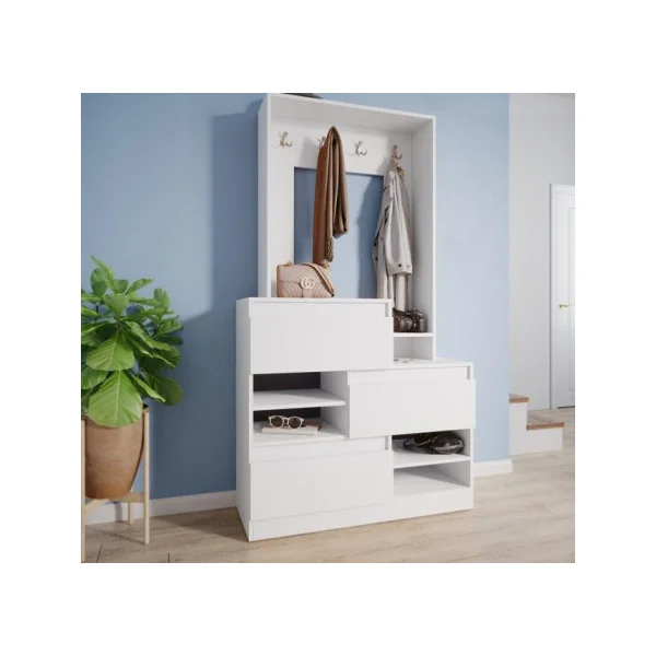Meuble à chaussures blanc avec porte manteaux et rangement meuble d'entrée rangement chaussures