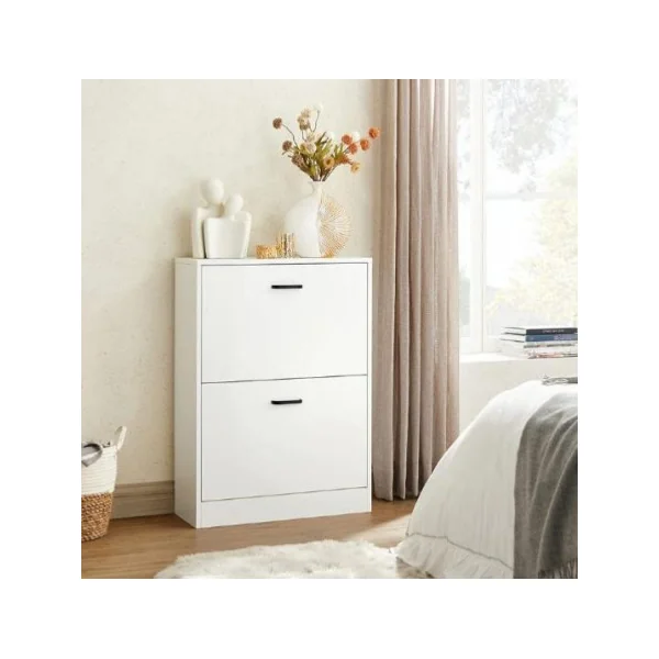 Meuble à chaussures blanc rangement chaussures 2 abattants armoire chaussure