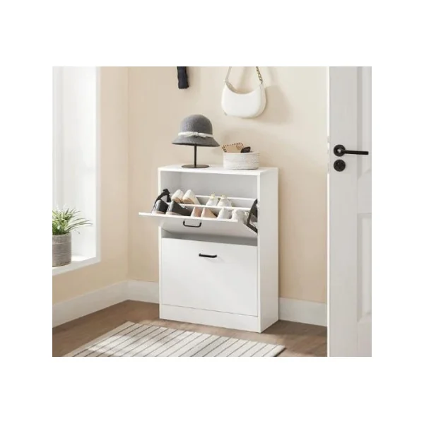 Meuble à chaussures blanc rangement chaussures 2 abattants armoire chaussure